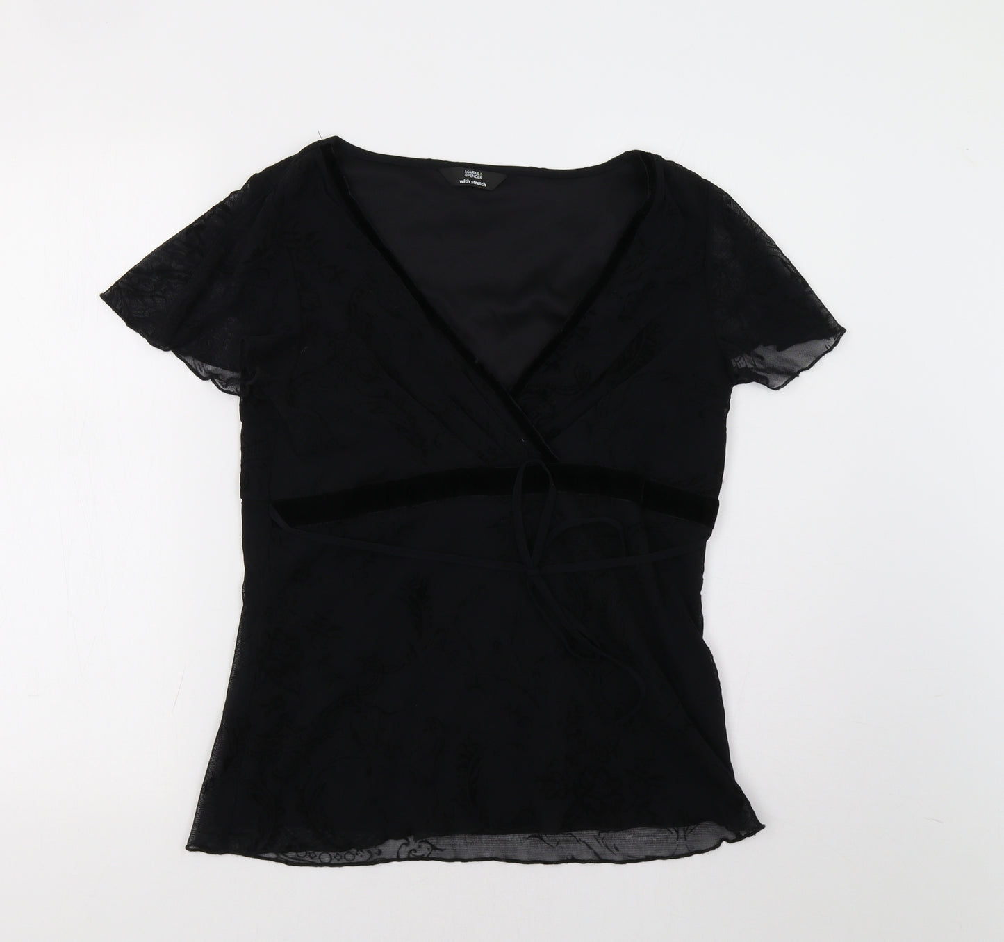 M&S Womens Black Floral  Basic Blouse Size 14