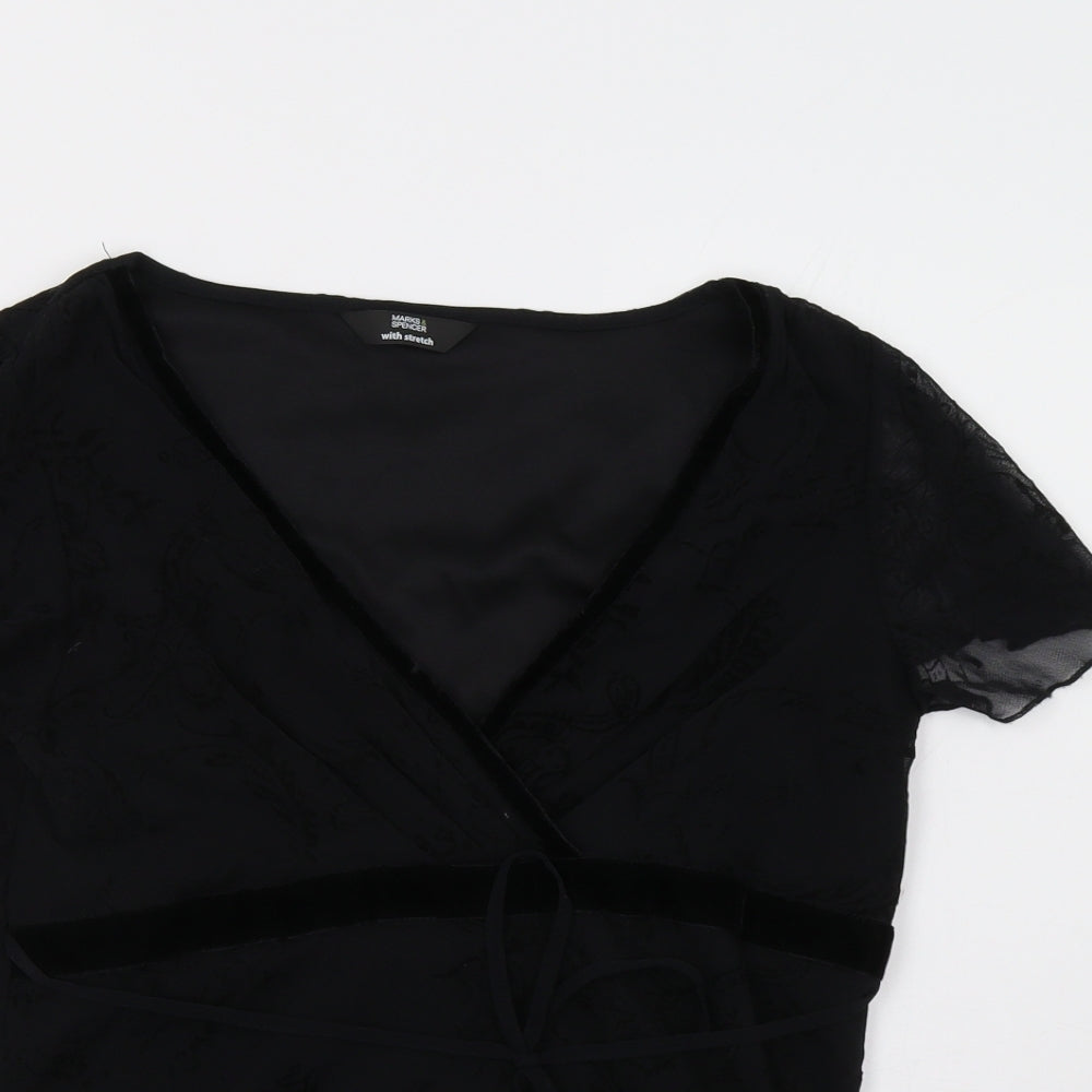 M&S Womens Black Floral  Basic Blouse Size 14
