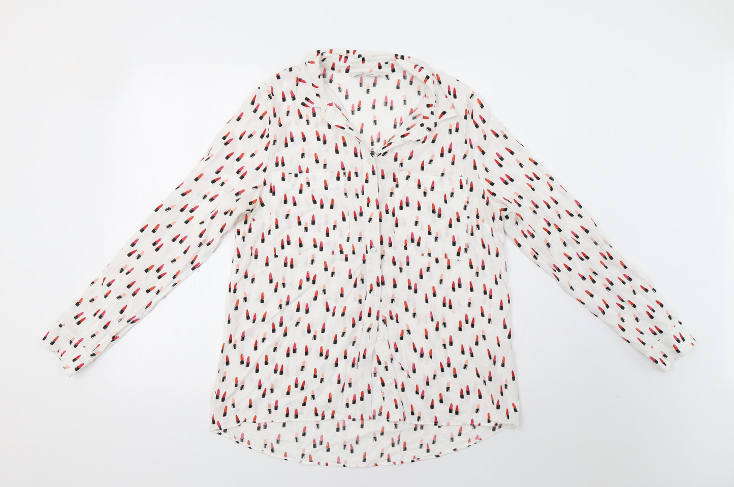 TU Womens White   Basic Blouse Size 14  - Lipstick Print