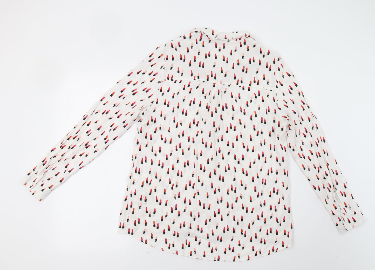 TU Womens White   Basic Blouse Size 14  - Lipstick Print