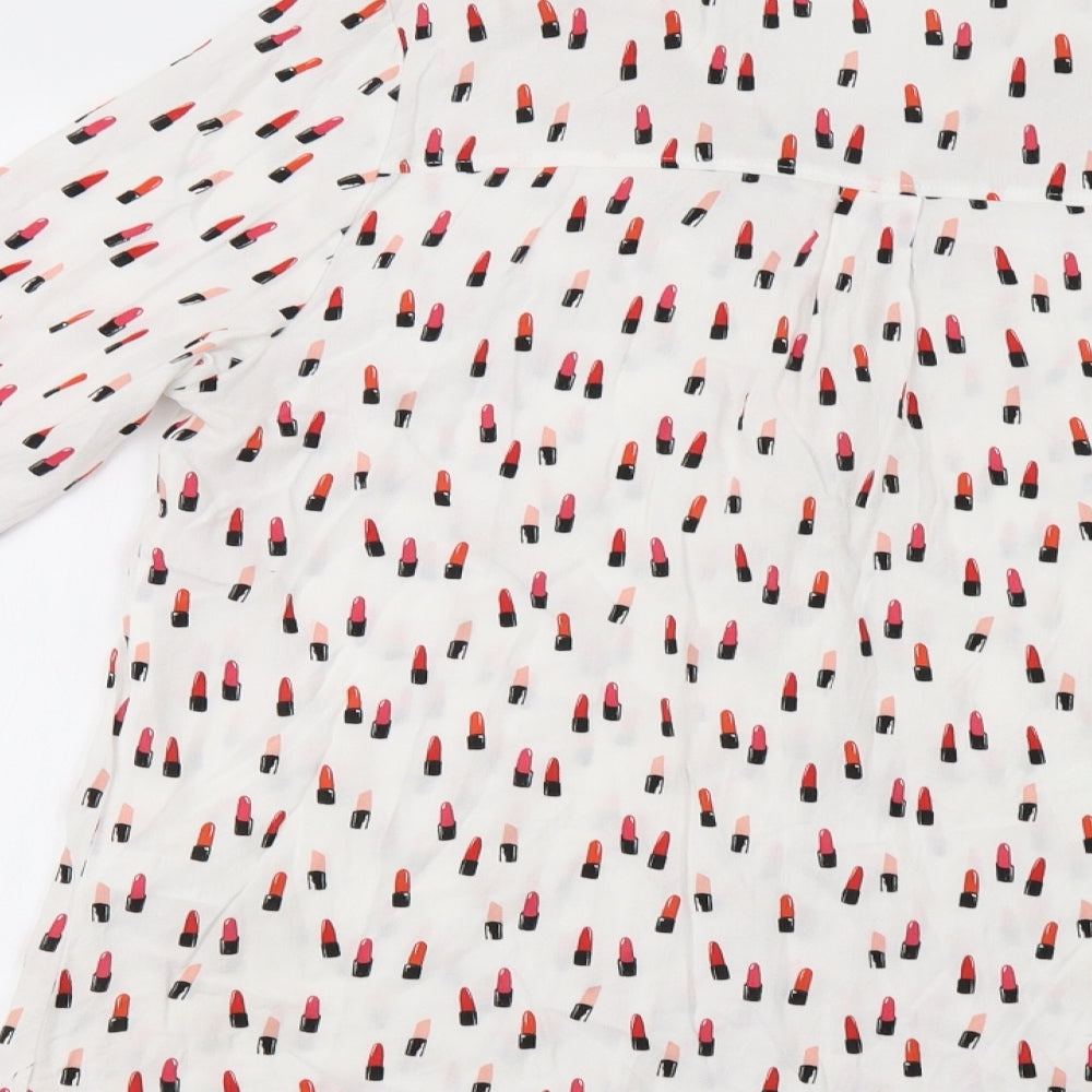 TU Womens White   Basic Blouse Size 14  - Lipstick Print