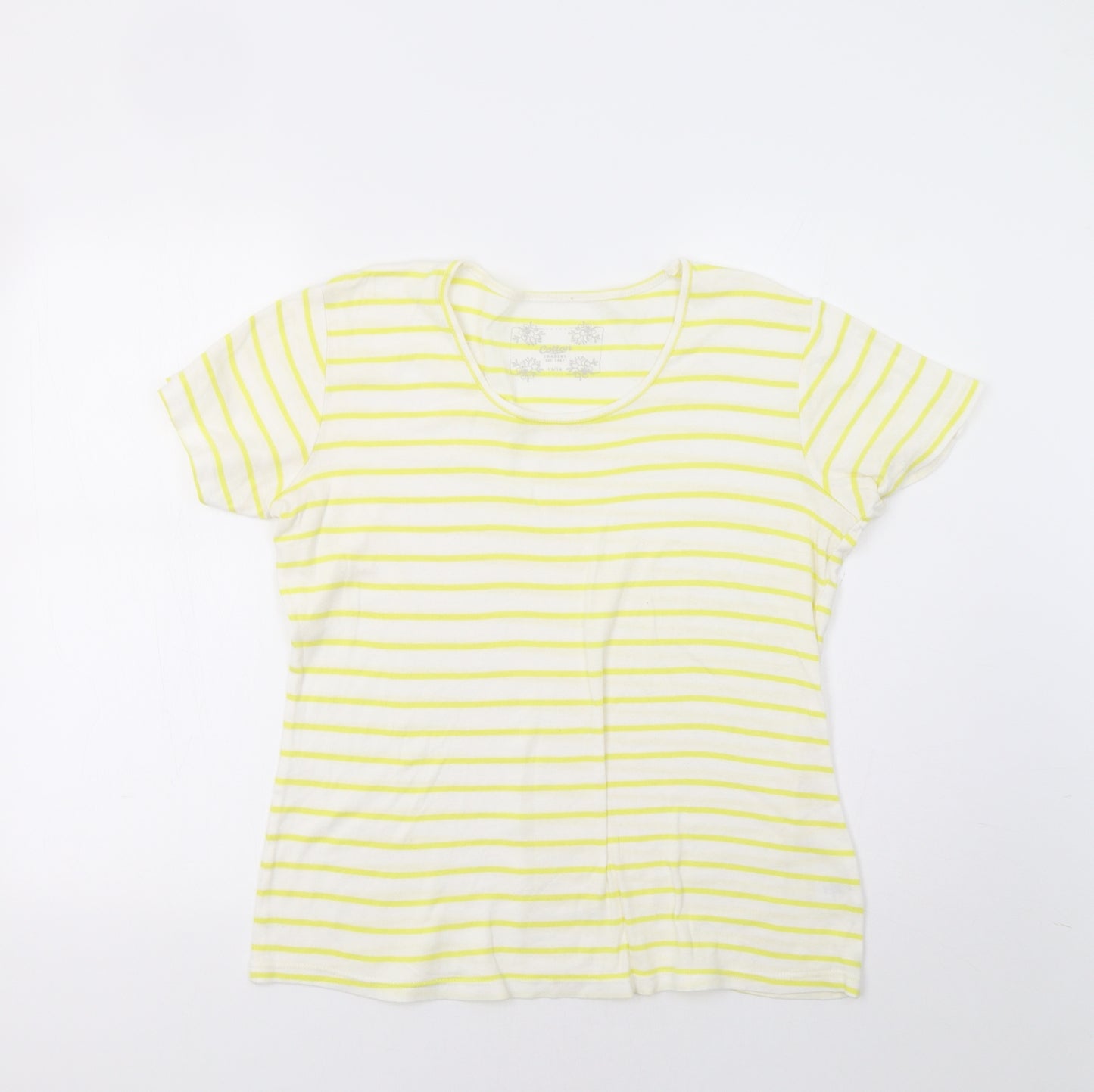 Cotton Traders Womens Yellow Striped  Basic T-Shirt Size 16