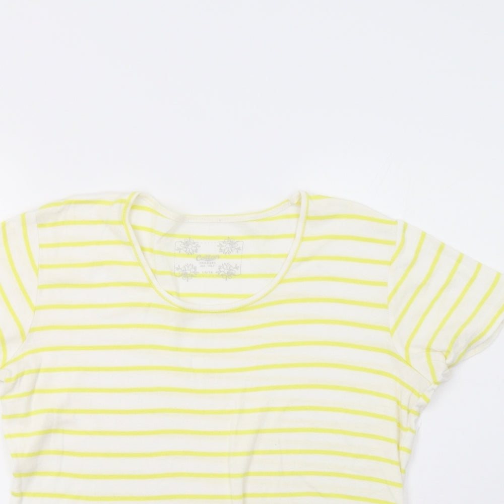 Cotton Traders Womens Yellow Striped  Basic T-Shirt Size 16