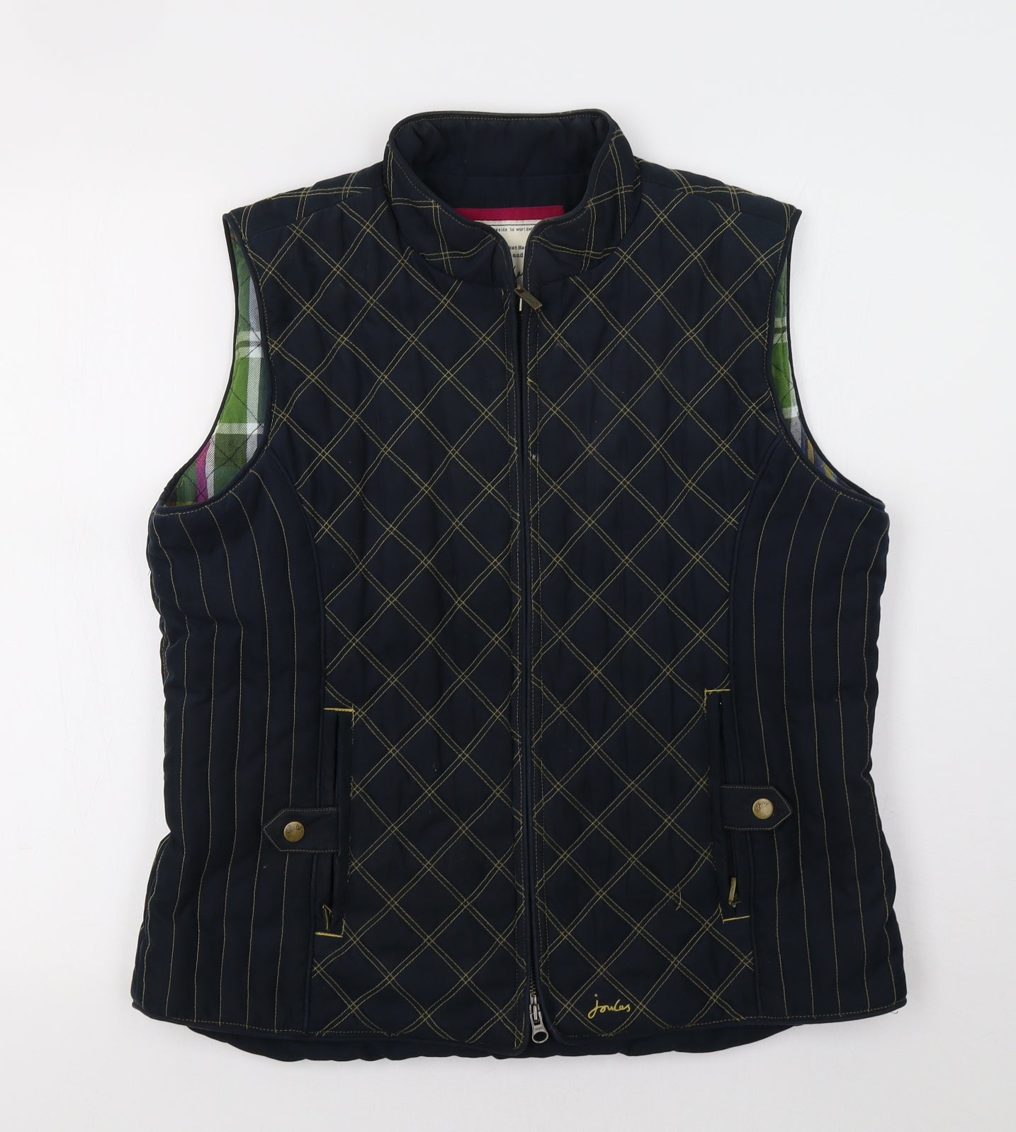 Joules Womens Blue Check  Gilet Waistcoat Size 16