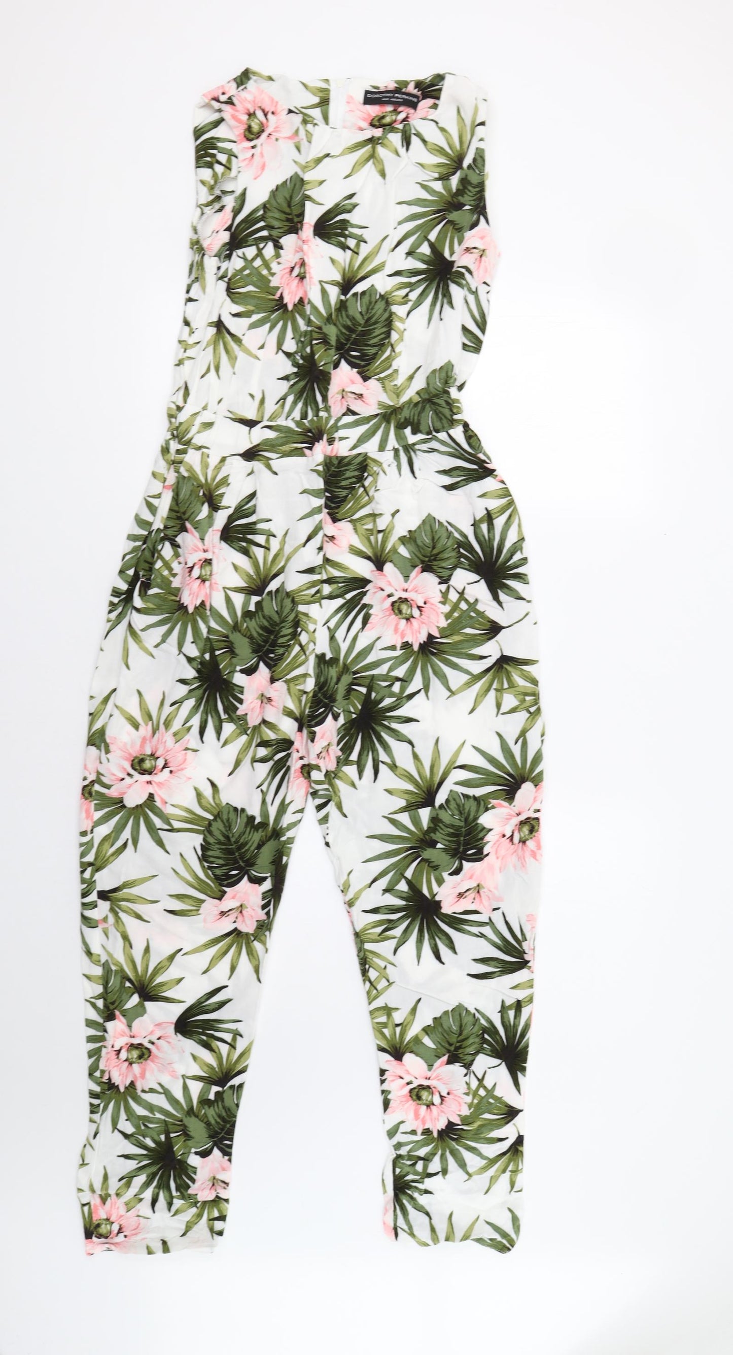 Dorothy Perkins Womens White Floral  Jumpsuit One-Piece Size 14