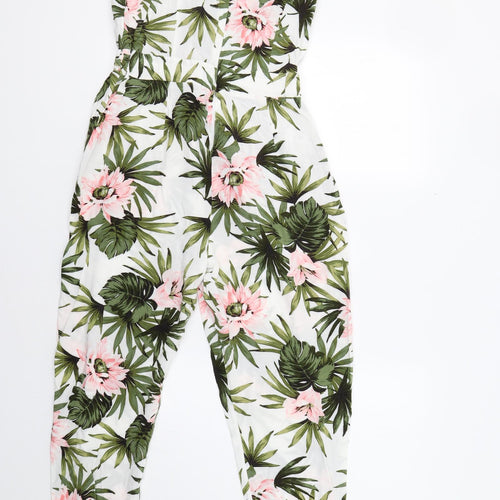 Dorothy Perkins Womens White Floral  Jumpsuit One-Piece Size 14