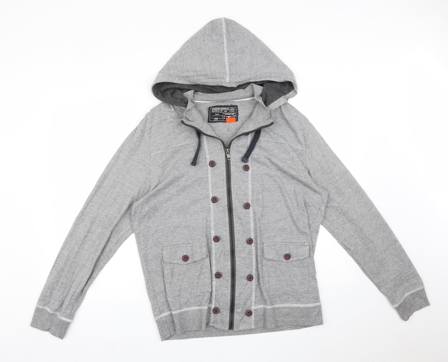 New Look Mens Grey Striped  Full Zip Hoodie Size M