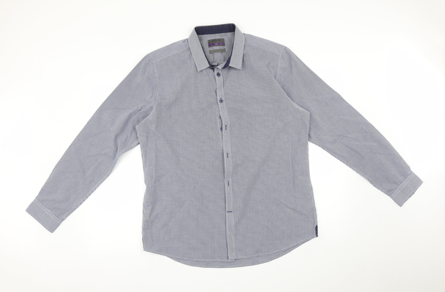 BURTONS Mens Blue Check   Dress Shirt Size L