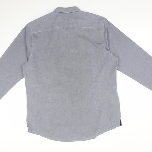 BURTONS Mens Blue Check   Dress Shirt Size L