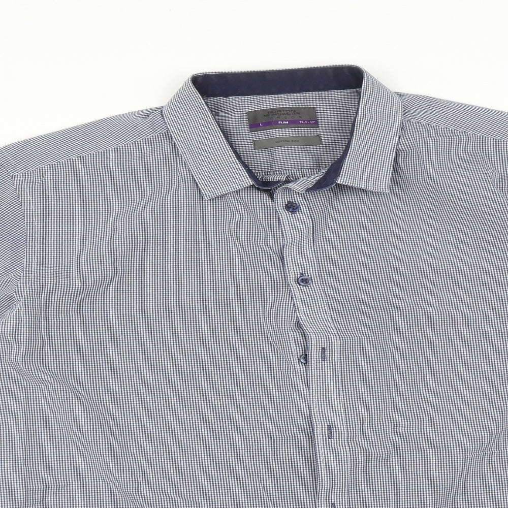 BURTONS Mens Blue Check   Dress Shirt Size L