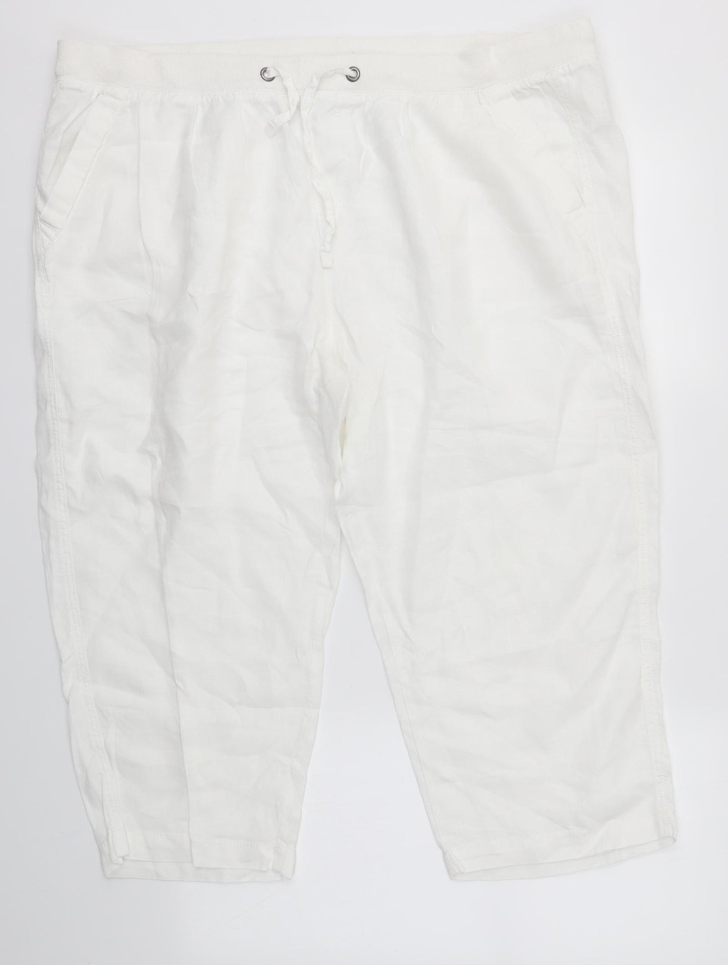 M&S Womens White   Cropped Trousers Size 22 L20 in