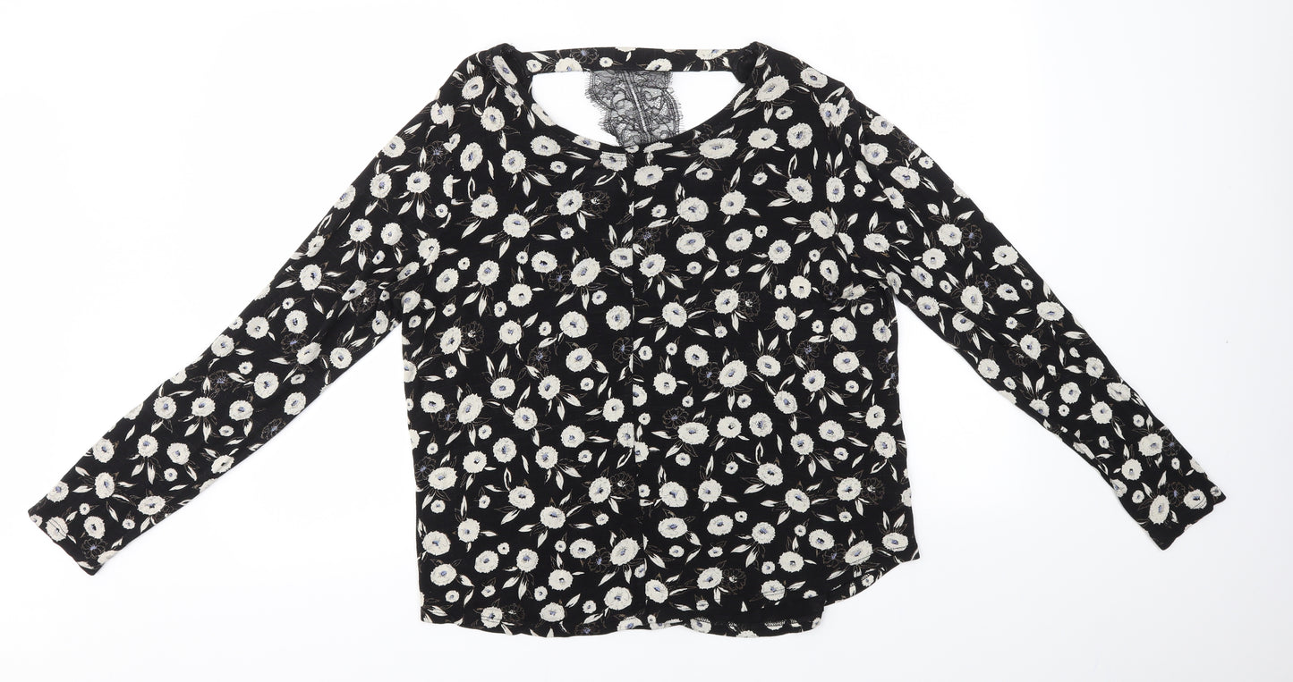 NEXT Womens Black Floral  Basic Blouse Size 16