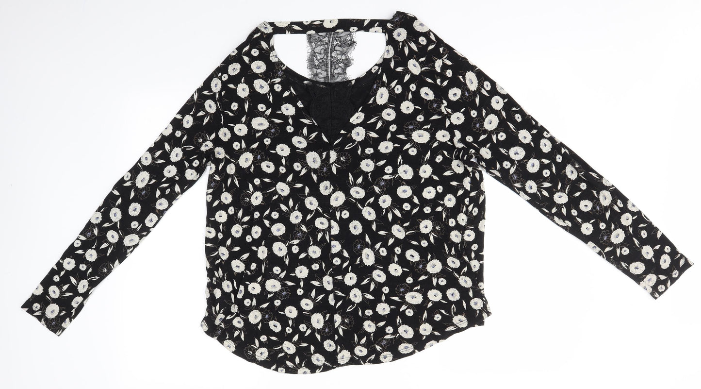 NEXT Womens Black Floral  Basic Blouse Size 16