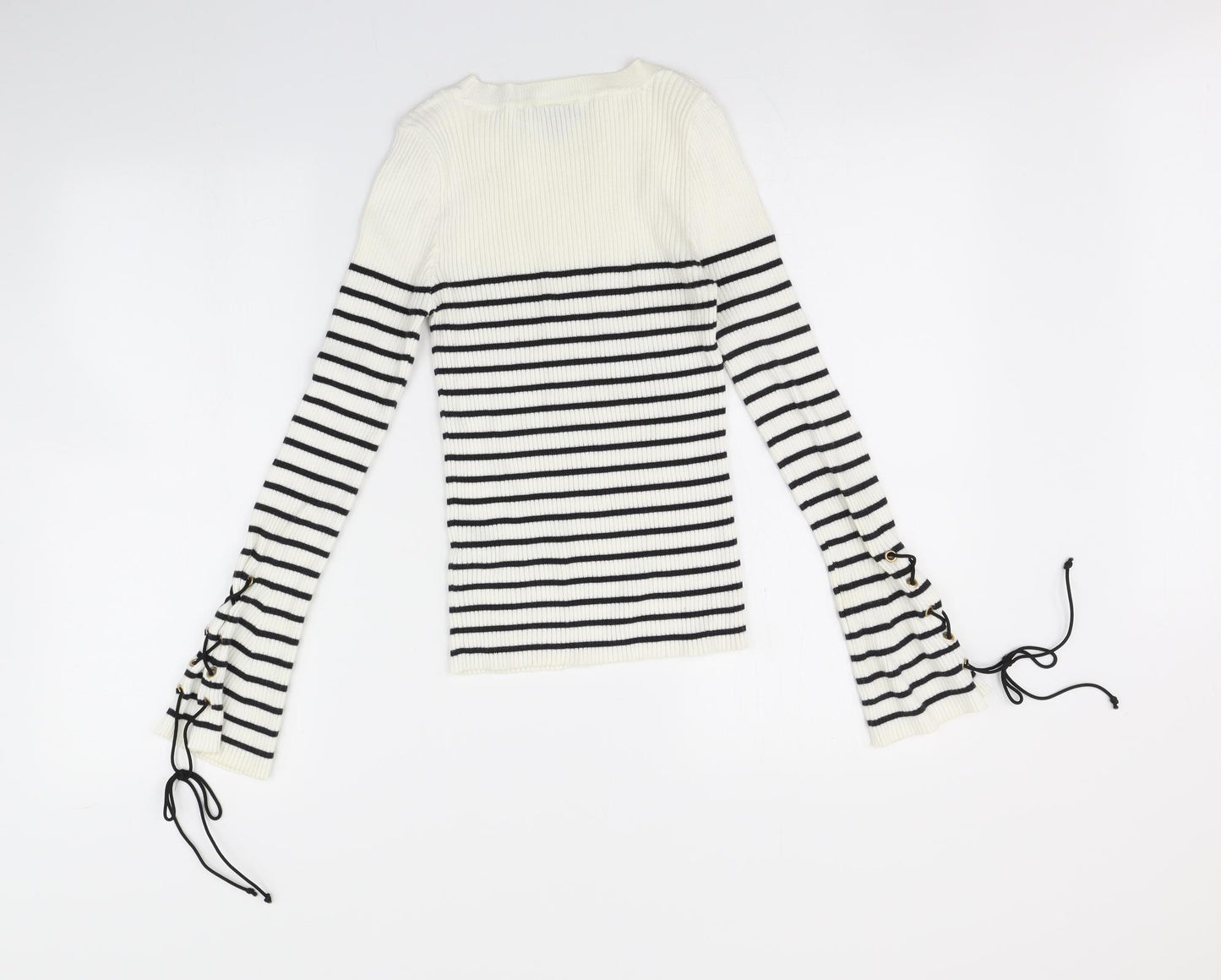 Topshop Womens White Striped  Pullover Jumper Size 8