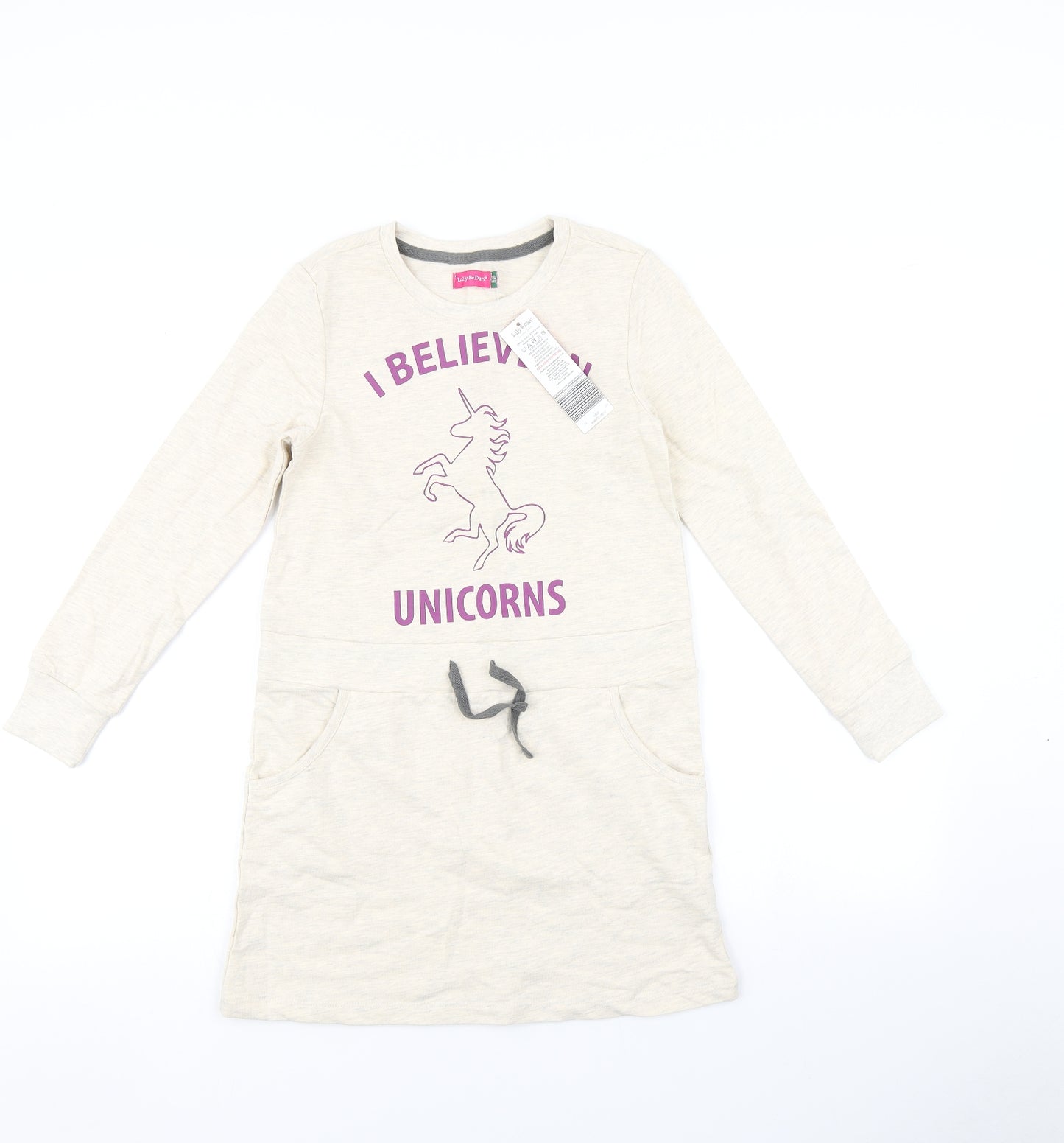 Lily & Dan Girls Beige   Jumper Dress  Size 9-10 Years  - Unicorn