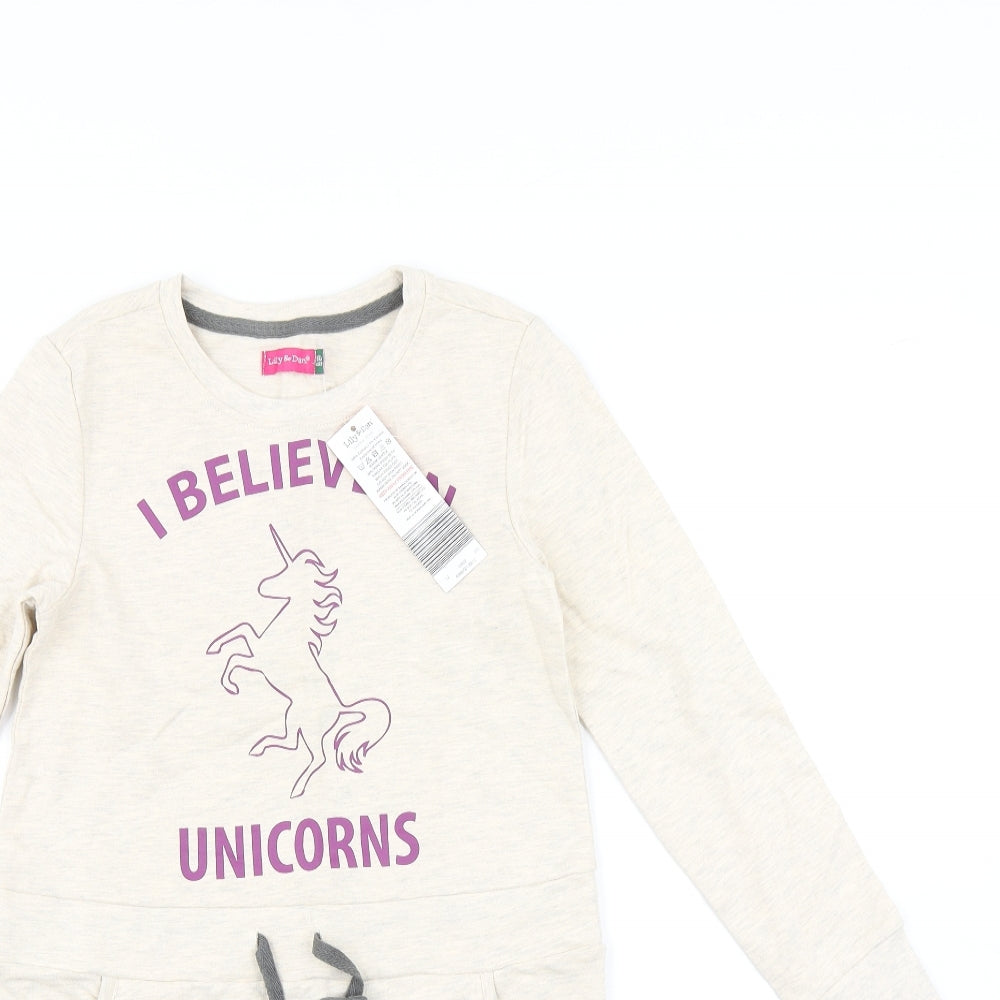Lily & Dan Girls Beige   Jumper Dress  Size 9-10 Years  - Unicorn