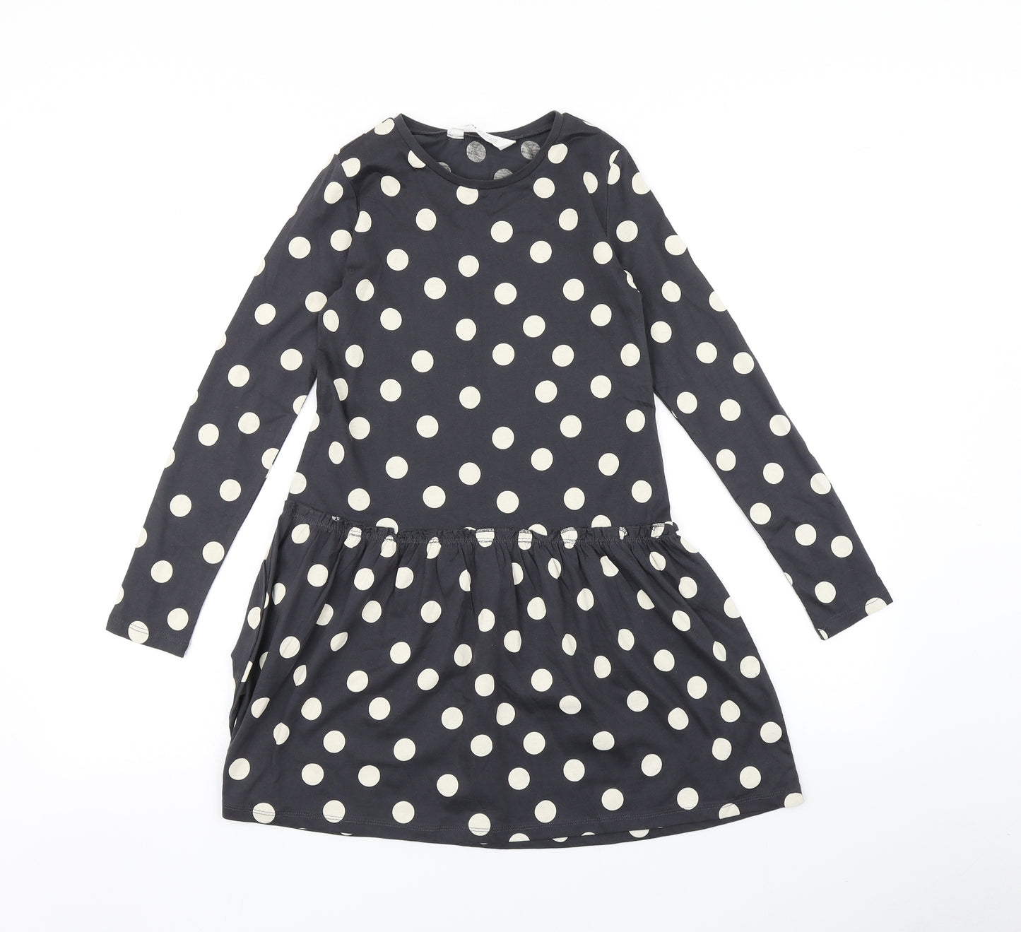 H&M Girls Black Polka Dot  T-Shirt Dress  Size 9-10 Years