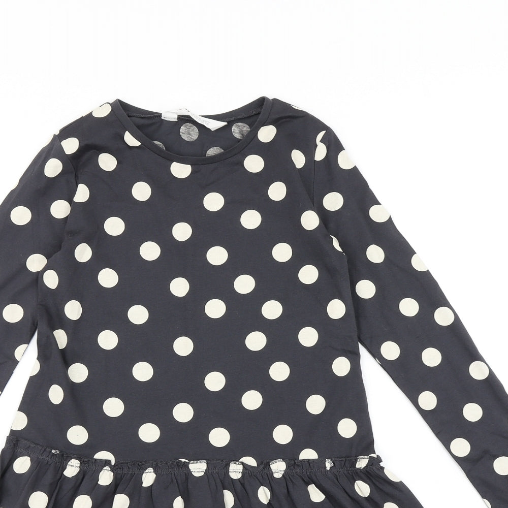 H&M Girls Black Polka Dot  T-Shirt Dress  Size 9-10 Years