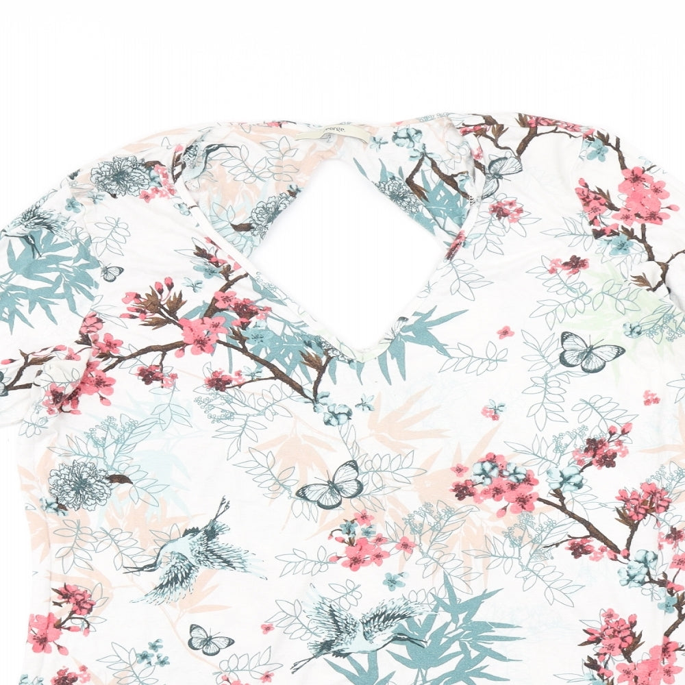 George Womens White Floral  Basic Blouse Size 16
