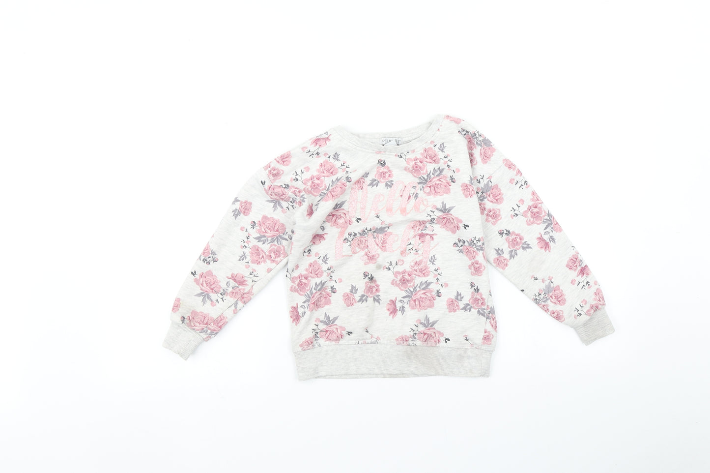 Primark Girls Grey Floral  Pullover Jumper Size 6-7 Years