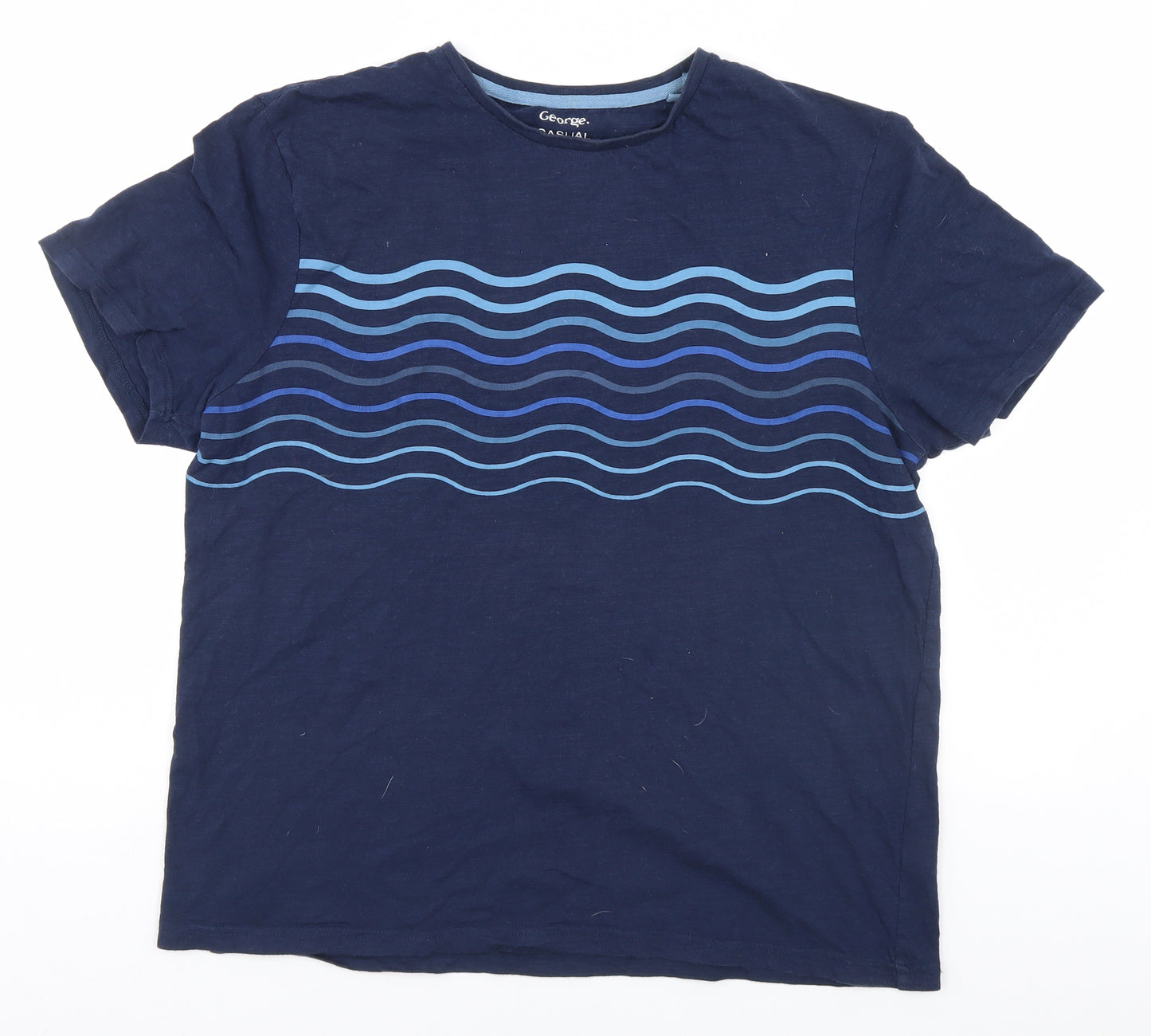 George Mens Blue Striped   T-Shirt Size L