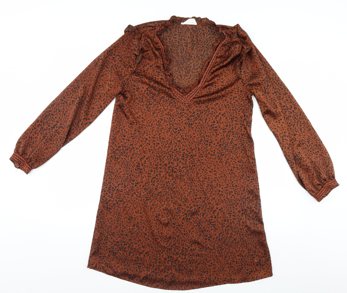 indie + Moi Womens Brown Animal Print  Basic Blouse