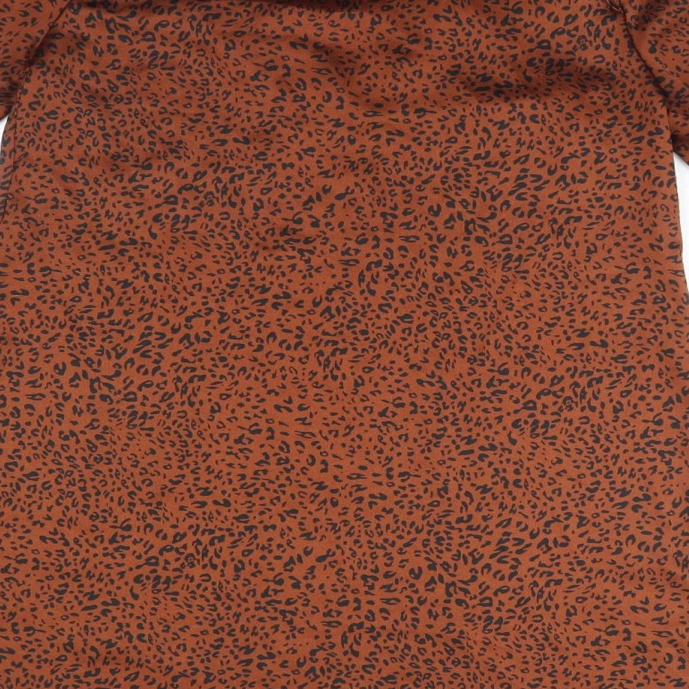 indie + Moi Womens Brown Animal Print  Basic Blouse