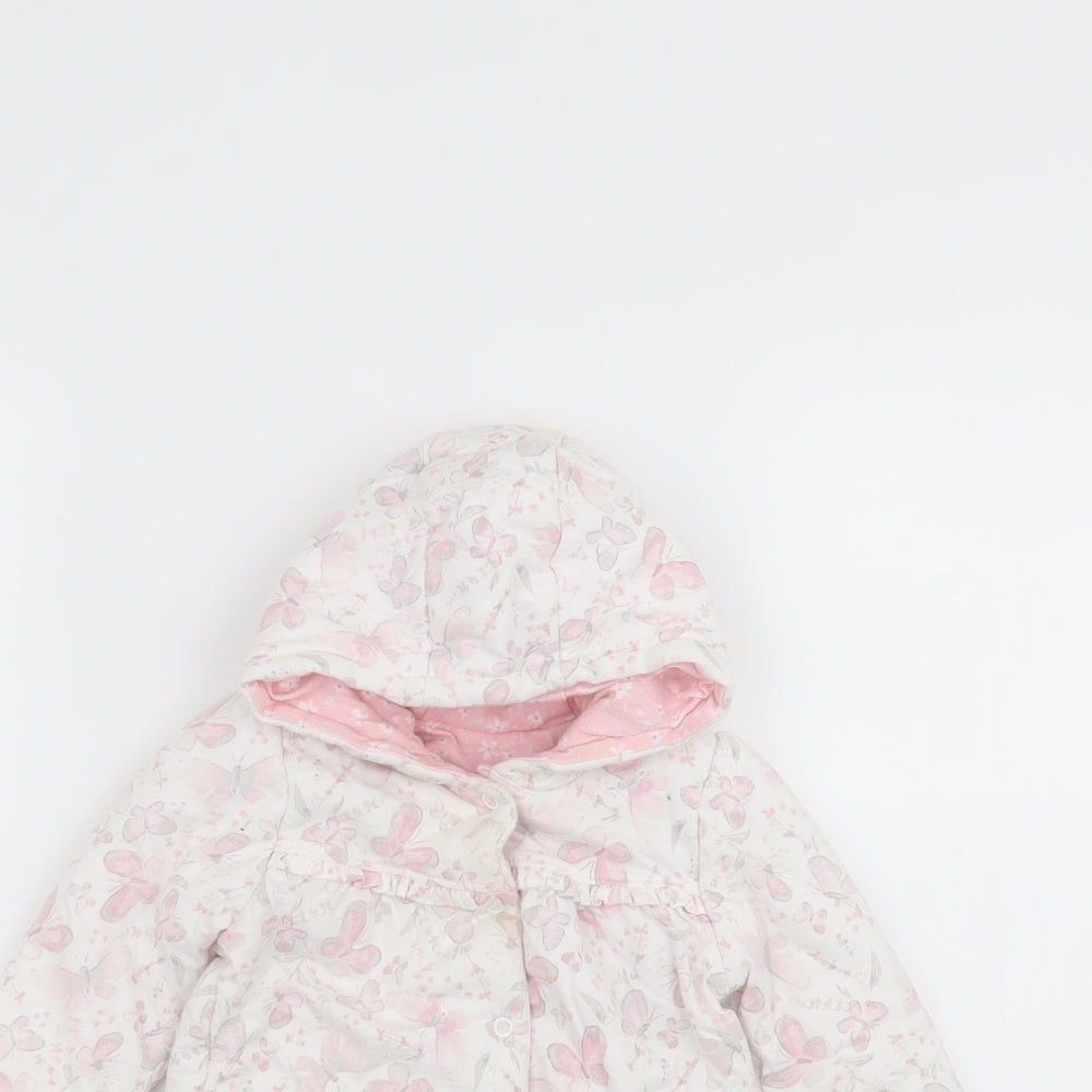George Baby White Floral  Parka Coat Size 9-12 Months