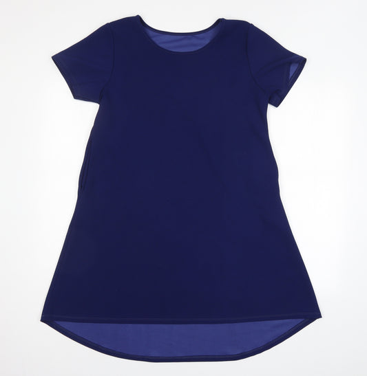 Front view of women’s blue a-line, size M