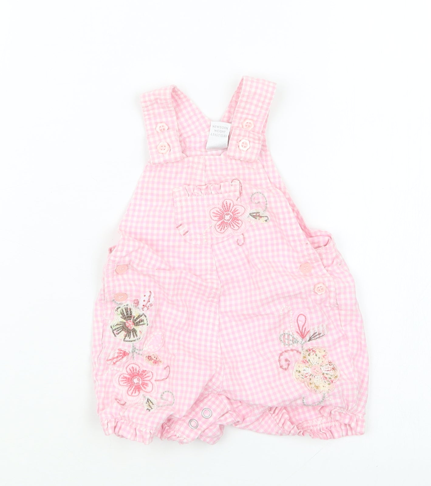 NEXT Girls Pink Gingham  Dungaree Outfit/Set Size Newborn
