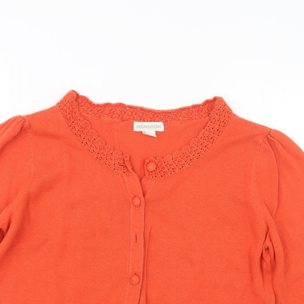 Monsoon Womens Orange  Knit Cardigan Jumper Size 14