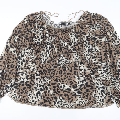 Pep&Co Womens Brown Animal Print  Basic Blouse Size 8