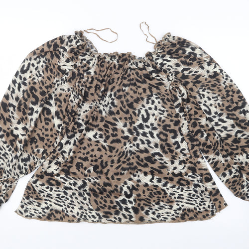Pep&Co Womens Brown Animal Print  Basic Blouse Size 8