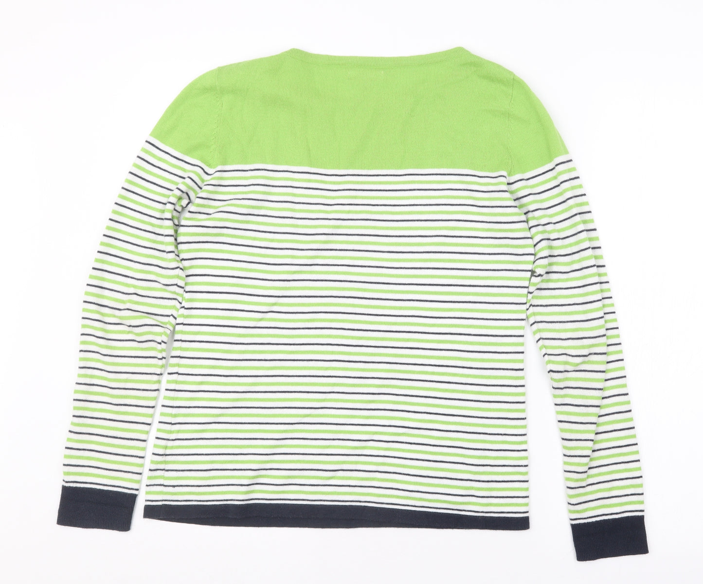 Kem Womens Green Striped Knit Pullover Jumper Size 10