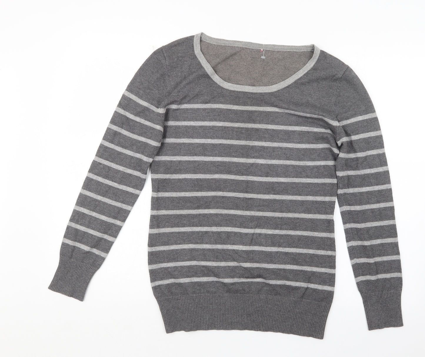 Preworn Womens Grey Striped Knit Pullover Jumper Size 14