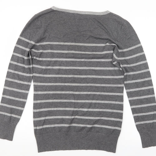 Preworn Womens Grey Striped Knit Pullover Jumper Size 14