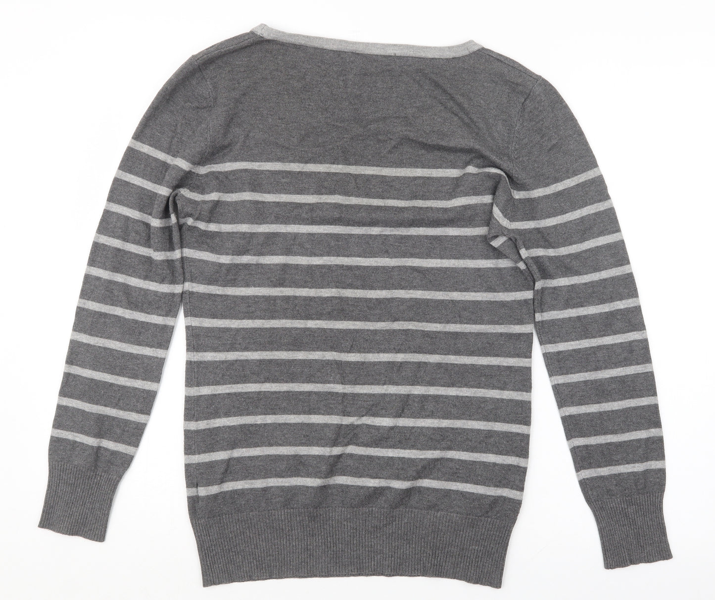 Preworn Womens Grey Striped Knit Pullover Jumper Size 14