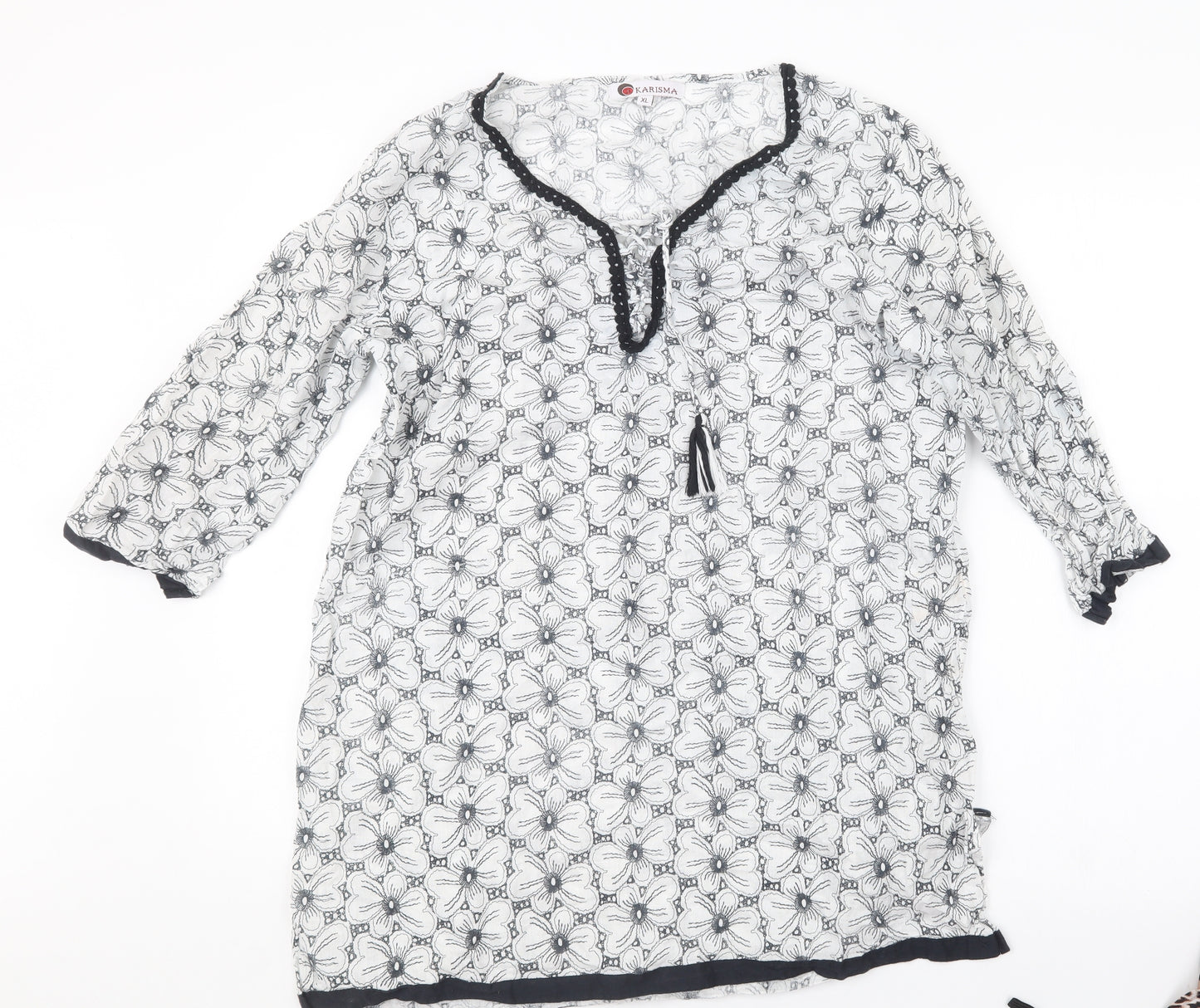 Karisma Womens Black Geometric  Basic Blouse Size XL