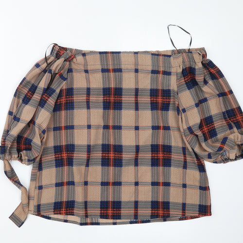 sweewe Womens Beige Check  Basic Blouse Size S
