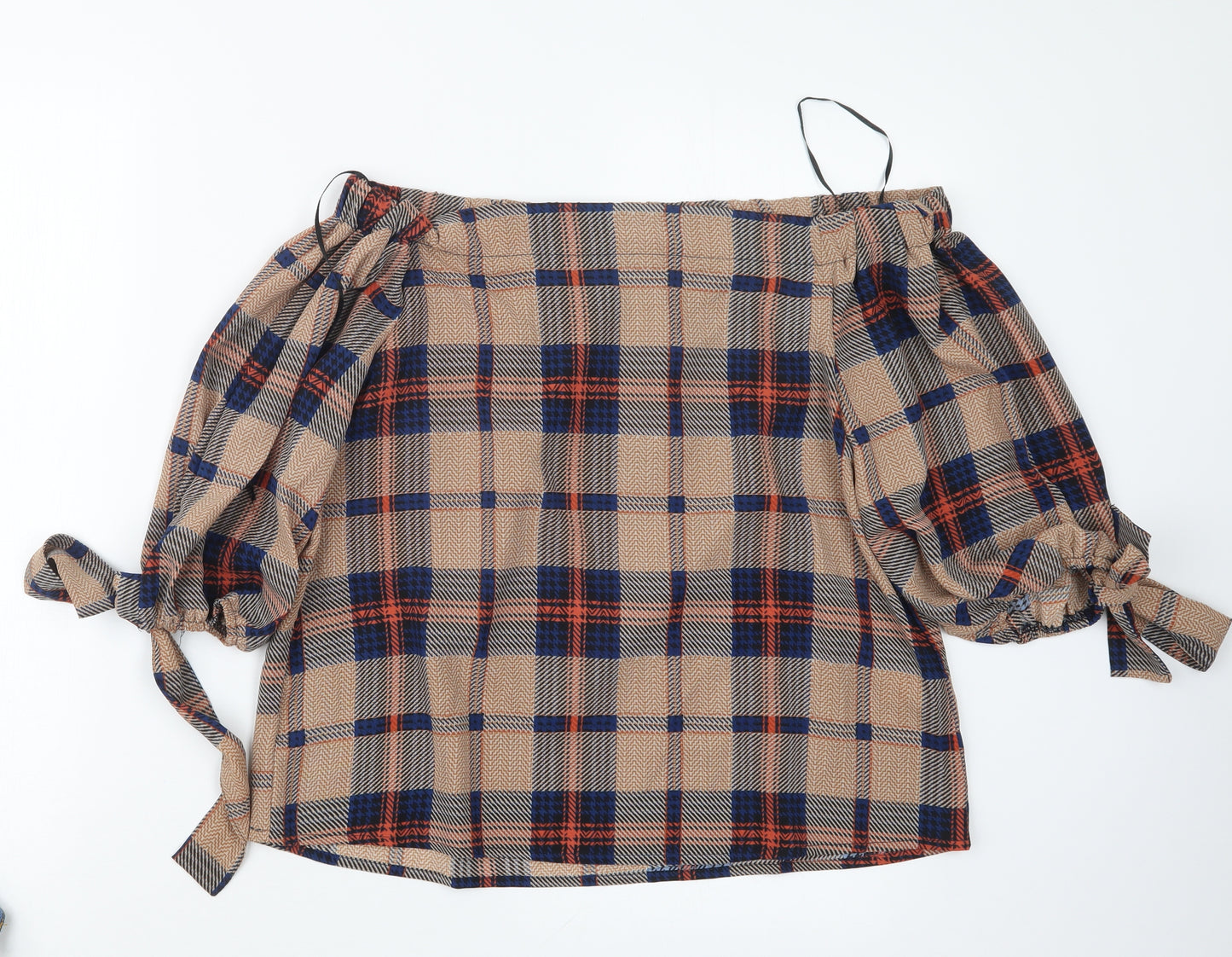 sweewe Womens Beige Check  Basic Blouse Size S