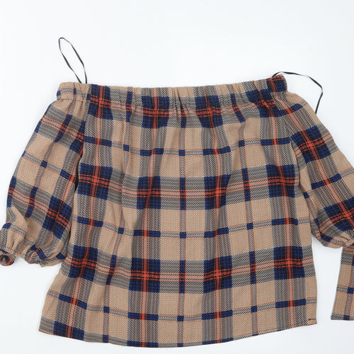 sweewe Womens Beige Check  Basic Blouse Size S