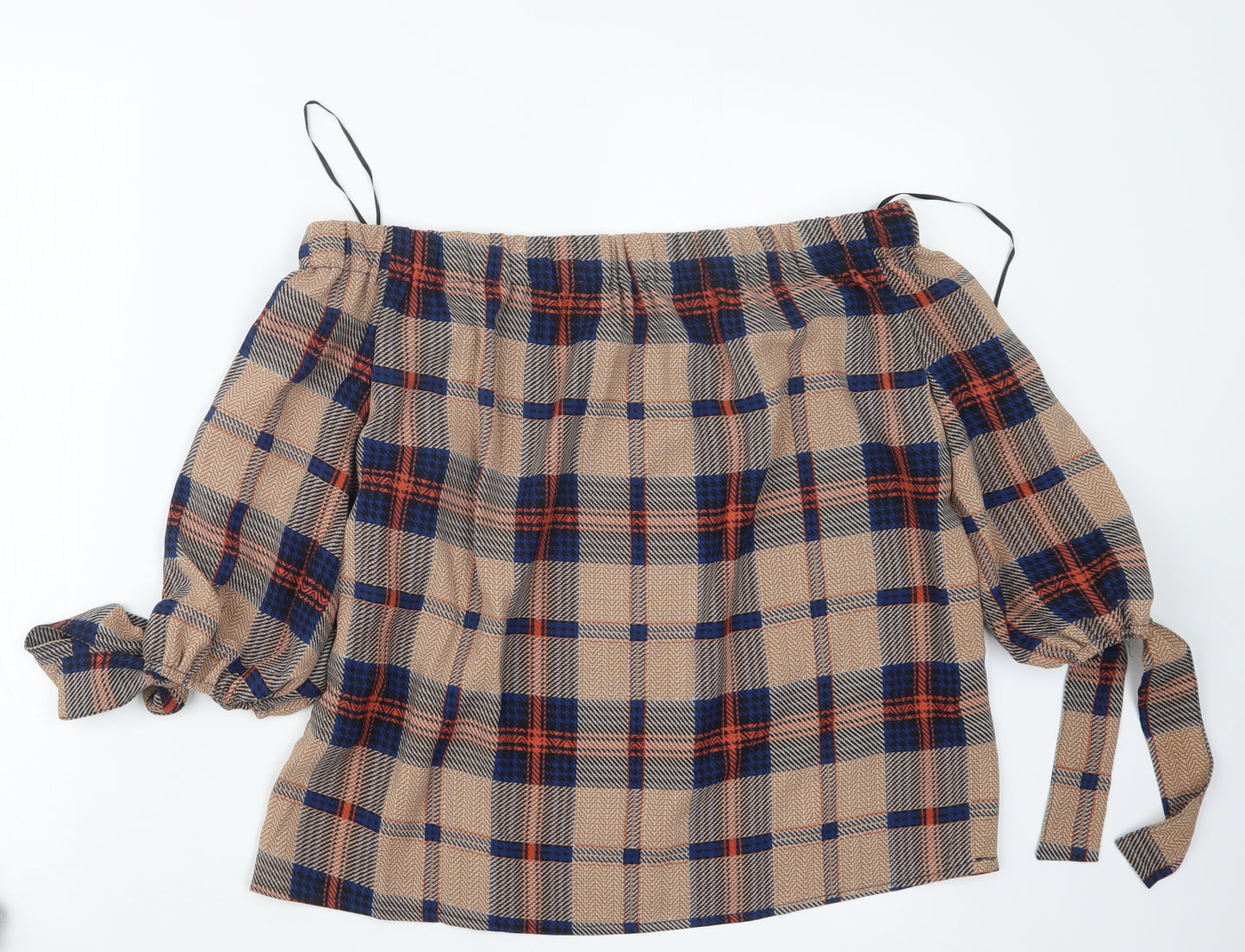 sweewe Womens Beige Check  Basic Blouse Size S