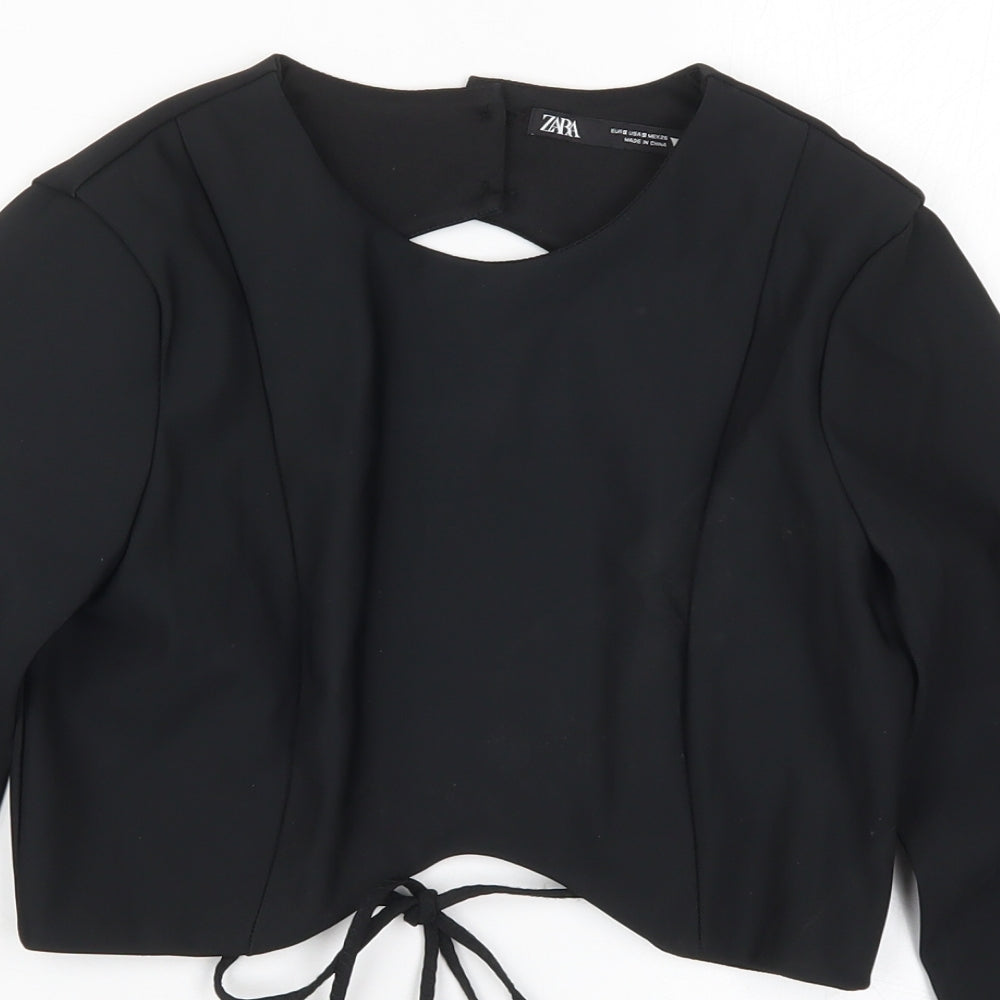 Zara Womens Black   Cropped T-Shirt Size S  - Open Back