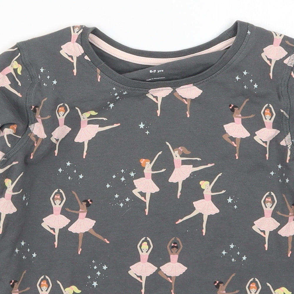 Marks and Spencer Girls Grey   Basic T-Shirt Size 6-7 Years  - Ballerinas