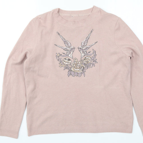 Marks and Spencer Womens Pink  Knit Pullover Jumper Size 14  - Birds