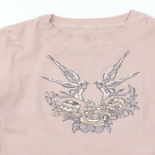 Marks and Spencer Womens Pink  Knit Pullover Jumper Size 14  - Birds