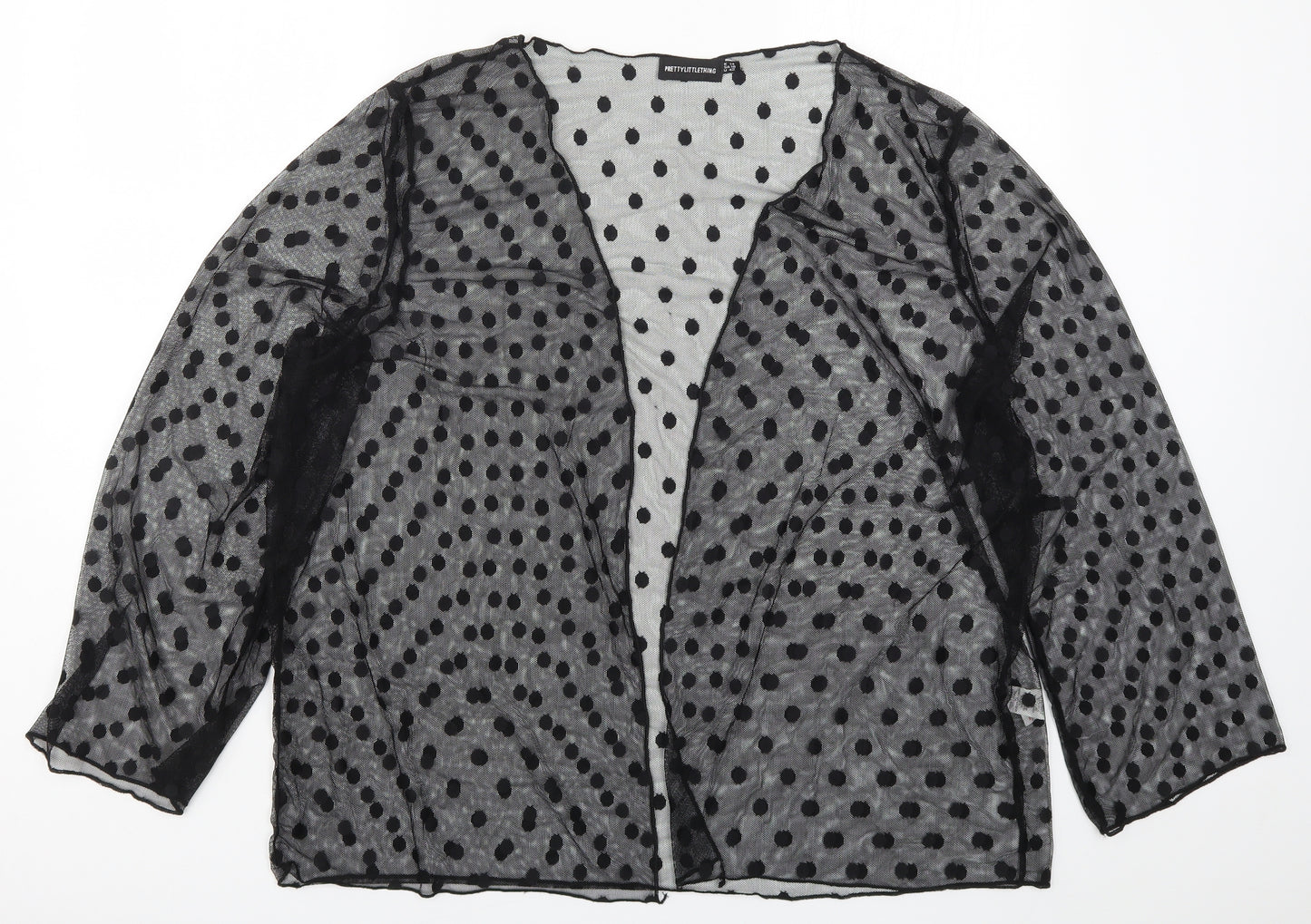PRETTYLITTLETHING Womens Black Polka Dot Lace Cardigan Jumper Size 14