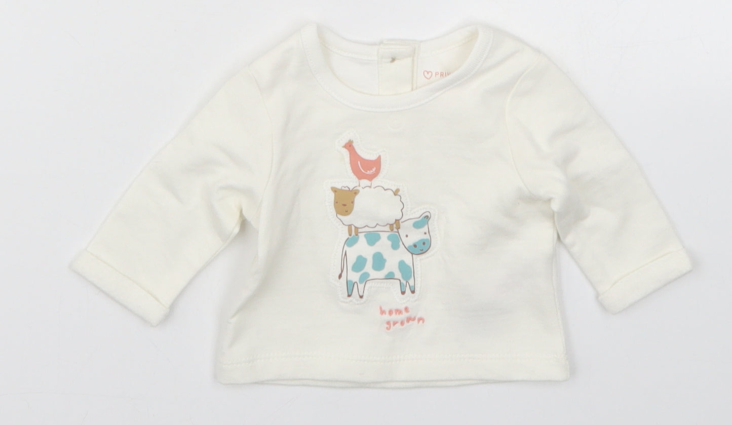 Primark Baby White   Basic T-Shirt Size Newborn  - Farm Animals