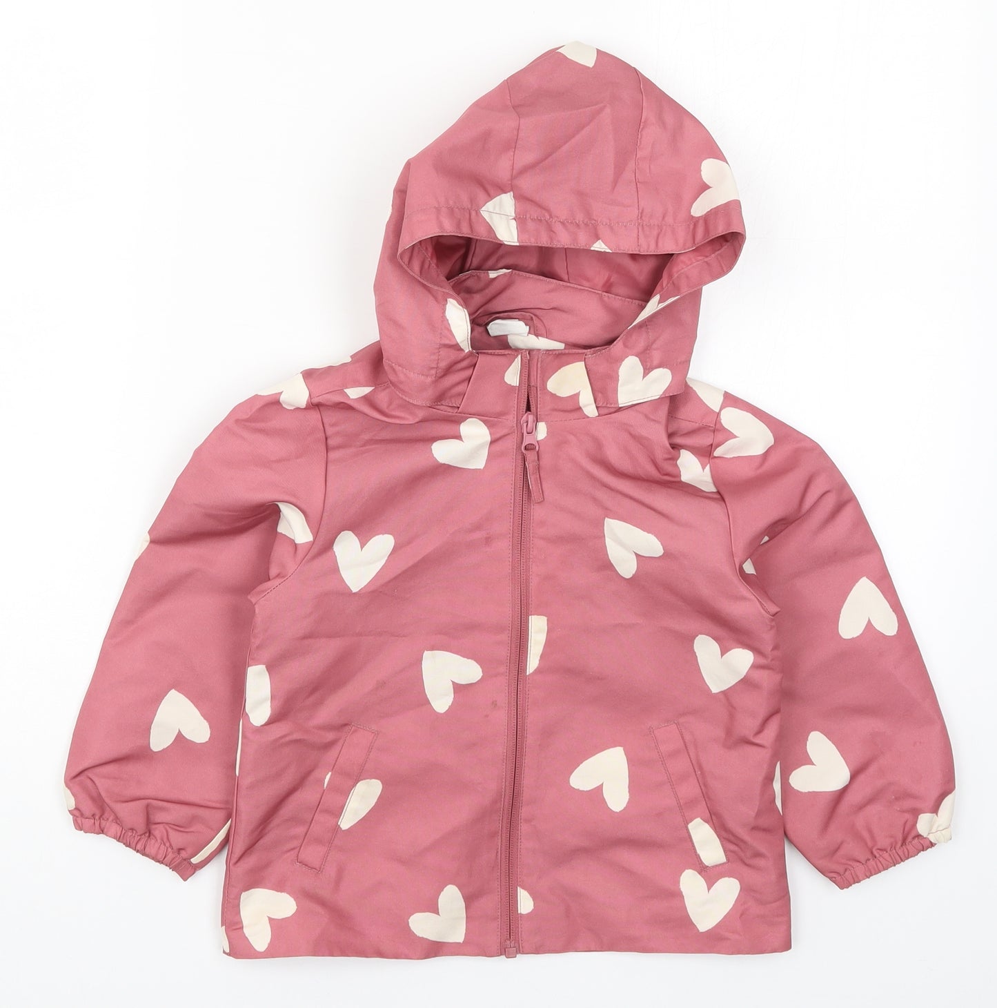 H&M Girls Pink   Basic Coat Coat Size 4 Years  - Love Hearts