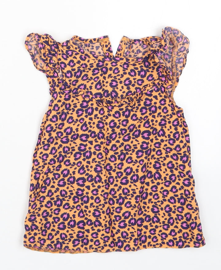 George Girls Orange Animal Print Basic Tank Size 4-5 Years